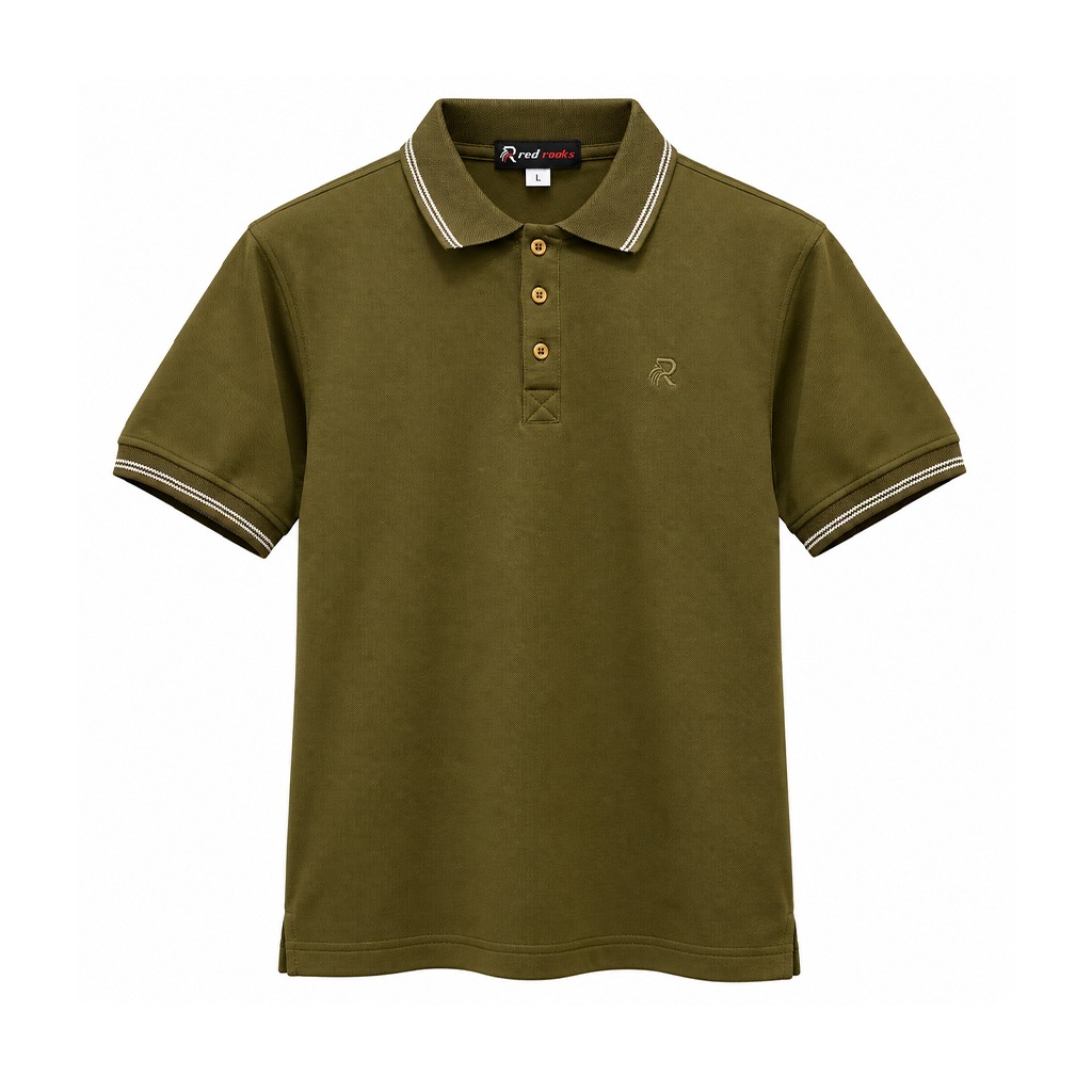 Baju Polo Pique Hijau Zaitun Lelaki | Kapas Premium